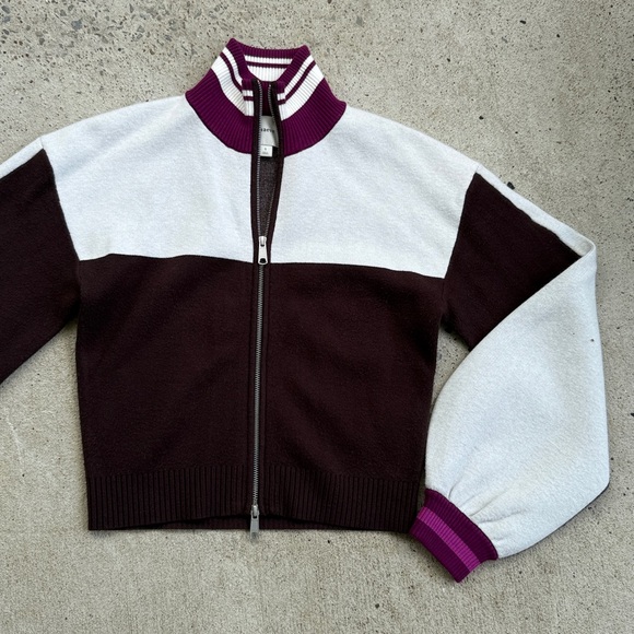 Anthropologie Maeve Brown/White/Pink Color Block Zippered Sweater Size Small - Picture 8 of 14